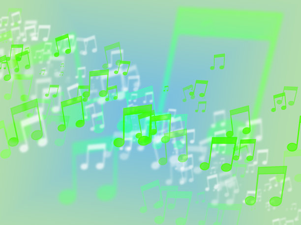 一个美丽的发光图标音符的散景效果在一个彩色的背景图片下载