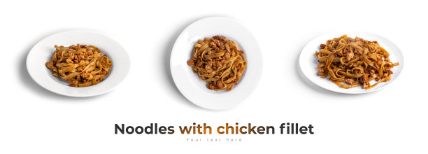 面条与鸡柳放在一个白色盘子孤立图片下载