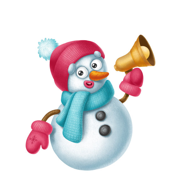 雪人可爱的角色邀请通过扩音器到节日圣诞快乐。新年卡通插图孤立在白色图片下载