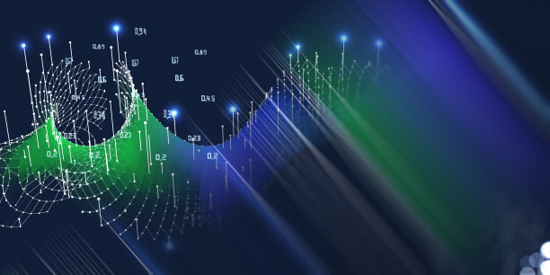 摘要多边形分析背景与波浪色网格和模糊线暗。商业、科技旗帜。大数据。图片下载