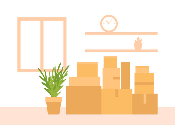 搬新家用的装家居用品的纸板箱。搬迁到新家。搬家，快递包裹等运输。矢量图图片下载