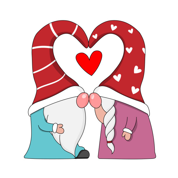 爱的名片。Gnome夫妇亲吻。孤立的向量图片下载