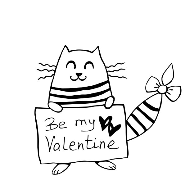 矢量可爱的猫轮廓与题词是我的情人。手绘涂鸦。简单的设计元素，贺卡，情人节，爱情宣言图片下载
