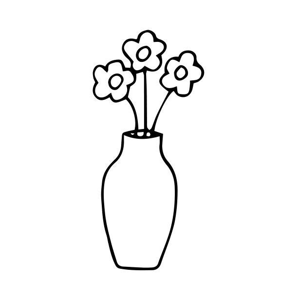 花瓶鲜花，矢量涂鸦插图，素描图片下载