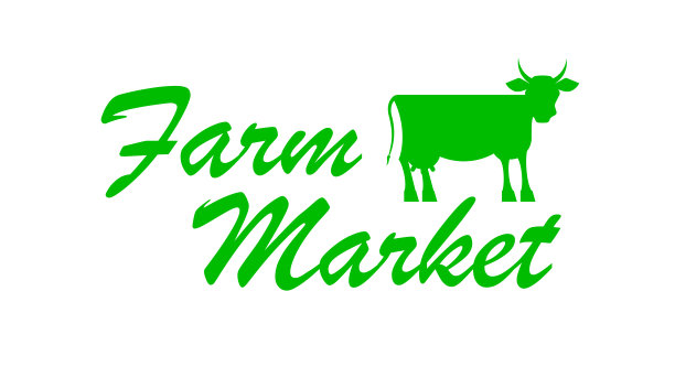 绿色奶牛农贸市场标志。矢量图图片下载