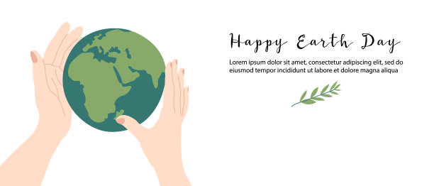 地球日快乐，地球一小时，环境安全庆典。温柔地握着我们的星球。矢量平面卡通插图。完美的着陆页，横幅设计，网页图片下载