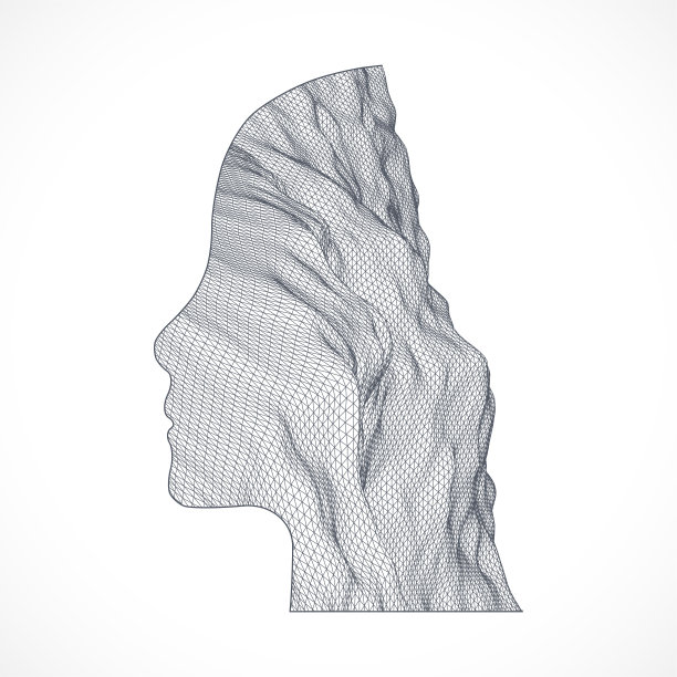 地形在等高线。人的头是用框架的样式制作的。矢量艺术。图片下载