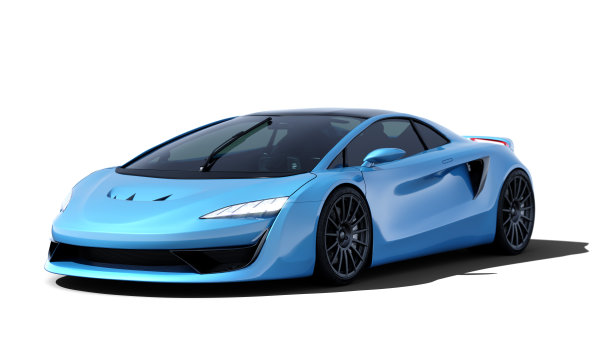 蓝色跑车前视图孤立的白色图片下载