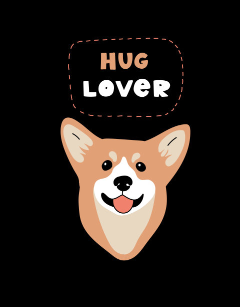 柯基的矢量肖像。卡通插图与狗和字母“拥抱爱人”印刷，海报，贴纸或卡片。图片下载