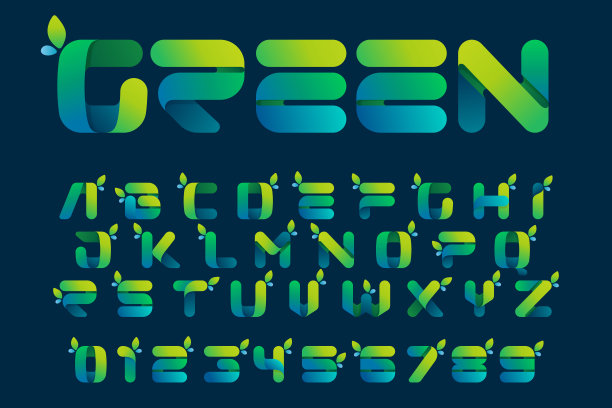 绿色梯度生态字母表。图片下载