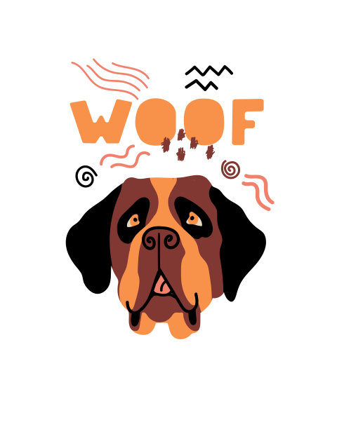 矢量肖像圣伯纳德。卡通插图与狗和字母“汪汪”印刷，海报，贴纸或卡片。图片下载