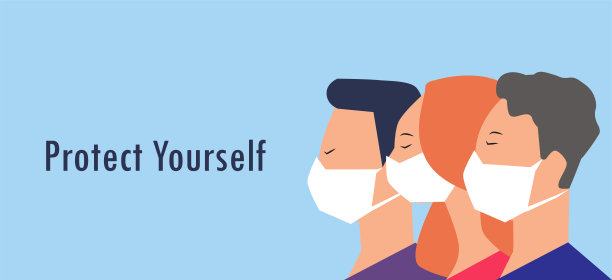 保护自己免受病毒感染。人们戴着医用口罩。素材图片