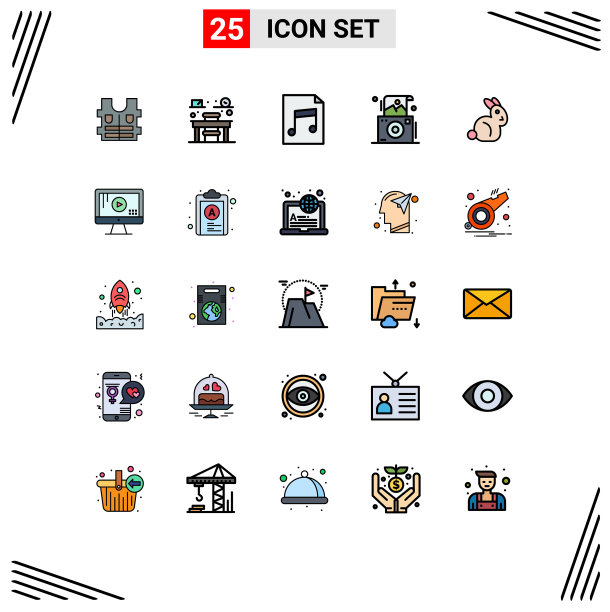 象形文字设置25条简单填充线平图片下载