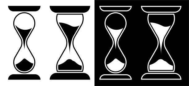 白底玻璃瓶中的沙漏图标。倒计时。孤立的向量图片下载