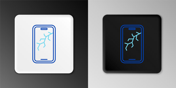 Line智能手机与破碎屏幕图标孤立在灰色背景。破碎的手机屏幕图标。色彩斑斓的轮廓的概念。向量图片下载