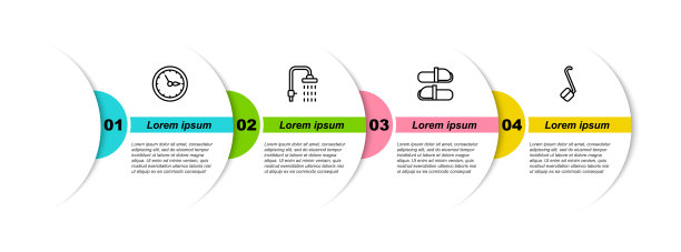 设置线桑拿钟，淋浴，拖鞋和勺子。业务信息模板。向量图片下载