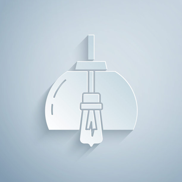 剪纸吊灯图标孤立在灰色背景。纸艺术风格。向量图片下载