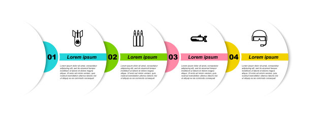 设置生化炸弹，子弹，潜艇和军用头盔。业务信息模板。向量图片下载