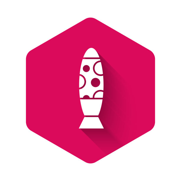 白色落地灯图标与长阴影背景隔离。粉红色的六角按钮。向量图片下载