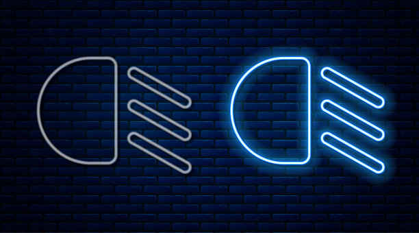 高光束图标孤立在砖墙背景上。汽车大灯。向量图片下载