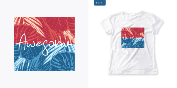 夏季图形女装t恤设计，彩色热带印花，矢量插图图片下载