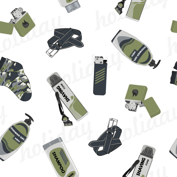 向量模式与男人的天赋。颜色，无缝插图剃须泡沫，刀片，洗发水，沐浴露，和袜子。2月23日的节日图片图片下载