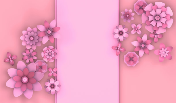 背景在粉红色色调与抽象的花与空间定位文本或产品。3 d演示。花型和春季风格。图片下载