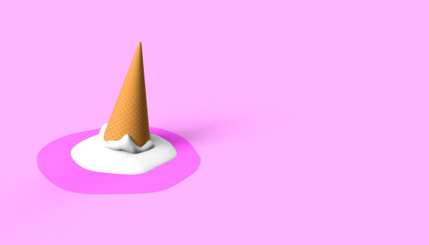 甜筒冰淇淋正在融化。夏天的概念。3 d渲染。背景。图片下载