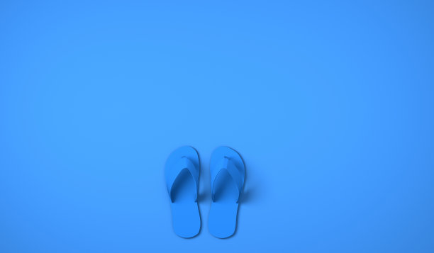 浅蓝色背景的人字拖。夏天的概念。3 d演示。图片下载