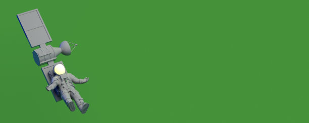 宇航员躺在卫星上漂浮。横幅。背景。3 d演示。图片下载