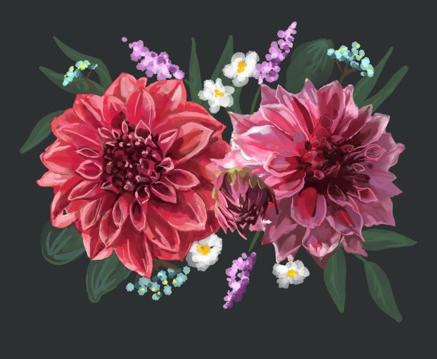 股票插图。美丽的形象与水彩温柔盛开的花朵图片下载