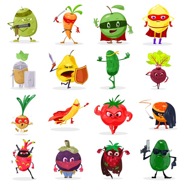 卡通超级英雄水果人物设置图片下载