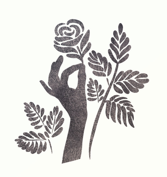 手里拿着一朵玫瑰。股票插图图片下载