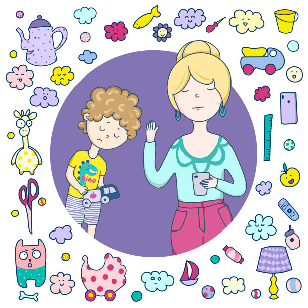 一个意思的母亲。一个可爱的图标，物品，玩具，器具的框架。谁是不给爱的妈妈图片下载