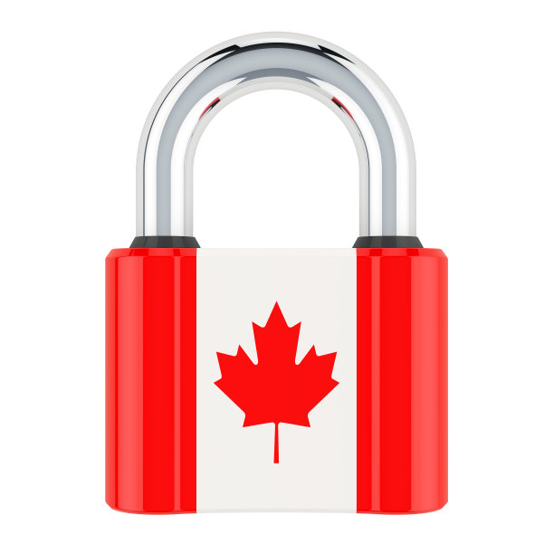 挂锁与加拿大国旗，3D渲染孤立的白色背景图片下载