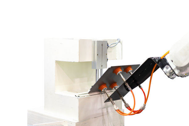 机械臂和自动真空或吸盘，用于在工业隔离的夹持路径下拾取和放置运输金属板材或物料或制造过程中的产品图片下载