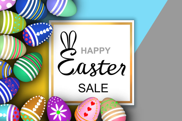 彩色彩蛋3d渲染模型，设计背景，明信片，复活节概念，基督教传统，节日图片下载