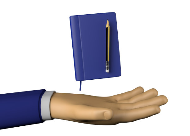 商人手里拿着笔记本或日程表和铅笔。3 d并图片下载
