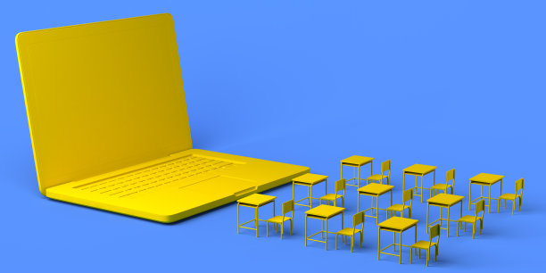 网上学校。笔记本电脑放在课桌前。3 d演示。图片下载