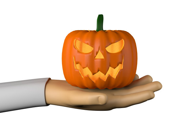 手拿万圣节南瓜。3 d演示。图片下载