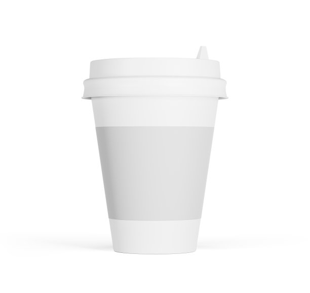 咖啡杯与盖子模型。前视图。孤立的图片下载