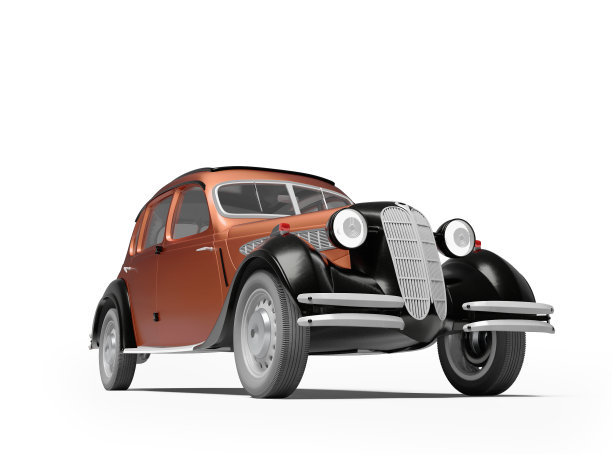 3D渲染经典复古红色乘用车在白色背景与阴影图片下载