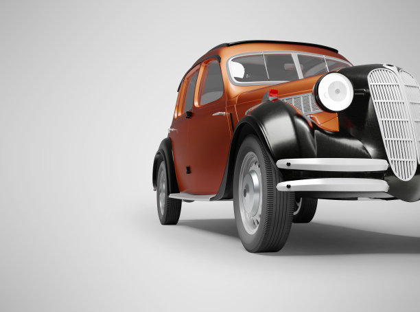 3D渲染经典复古车前红色的灰色背景与阴影图片下载