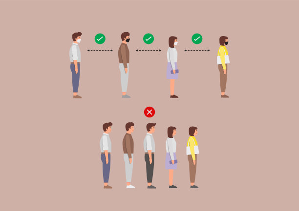 在安全距离排队的人的例子图片下载