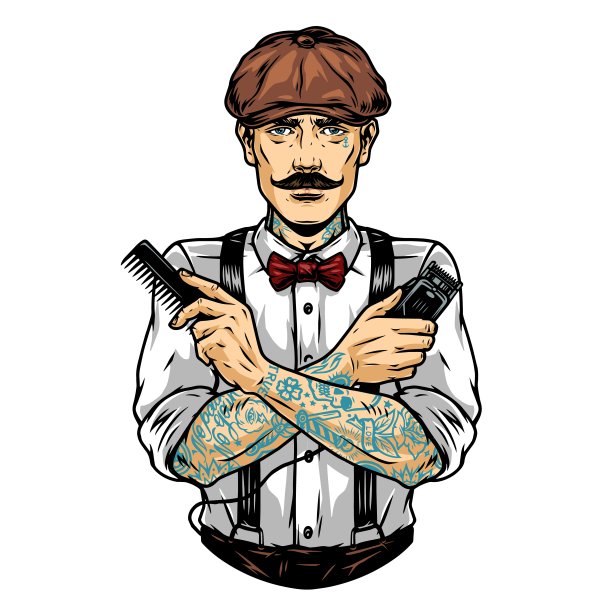 复古概念的时尚纹身理发师图片下载