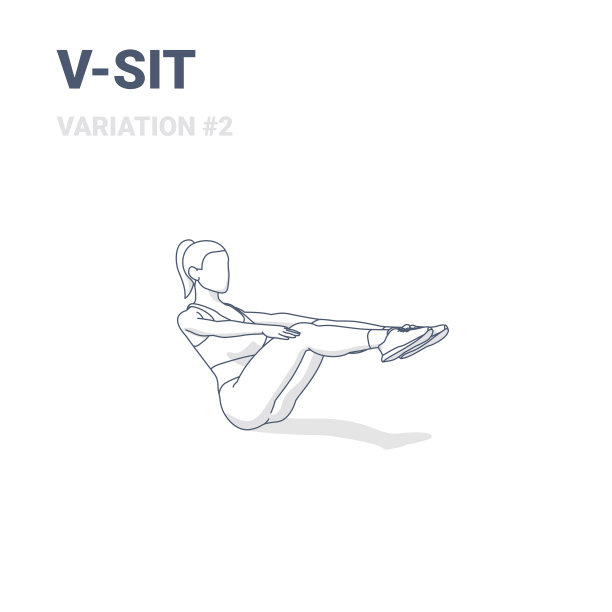 V-Sit女性家庭锻炼运动指南大纲概念或Navasana船瑜伽姿势插图图片下载