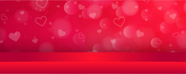 空红色心形背景横幅，产品展示与空间展示内容设计。横幅广告产品在网站上。图片下载