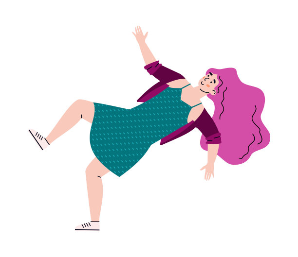 下落或漂浮在空中的女子卡通矢量插图孤立。图片下载