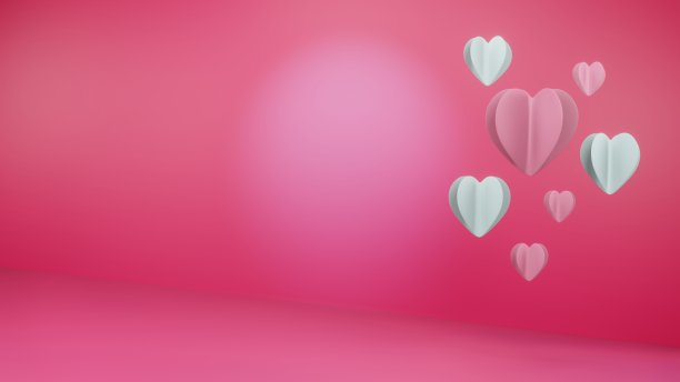 3D渲染，情人节心的背景。复制空间浪漫背景图片下载