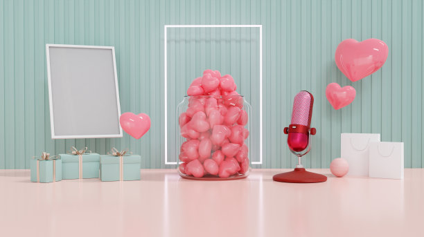 概念为情人节和婚礼背景。3 d渲染。图片下载